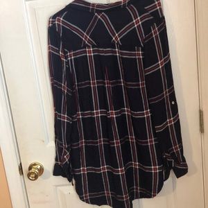 Kenneth Cole Reaction Tops - Red white and blue hi-low plaid shirt Kenneth Cole Reaction Tops - Red white and blue hi-low plaid shirt